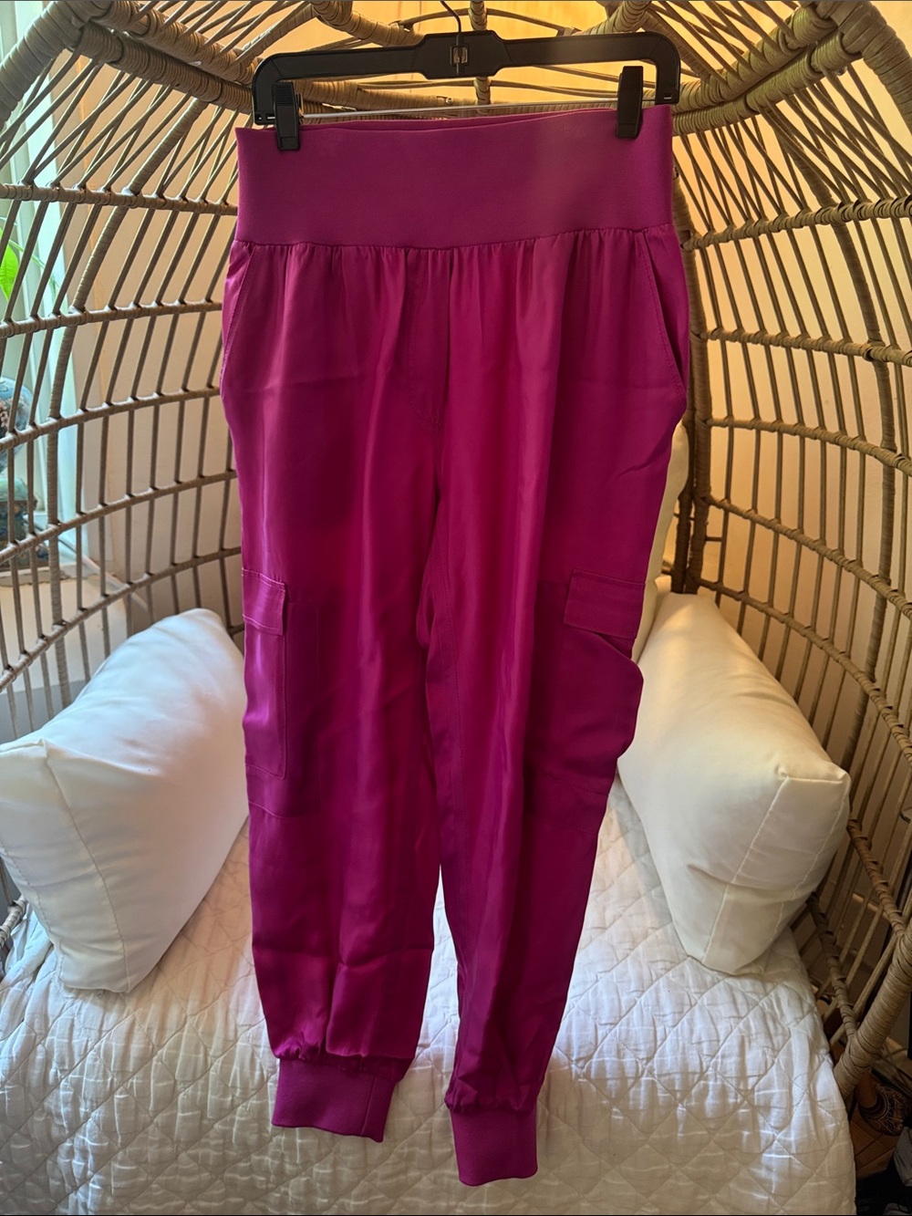 Cinq a Sept Women’s Magenta Cargo Jogger Pants — Stretch Waist